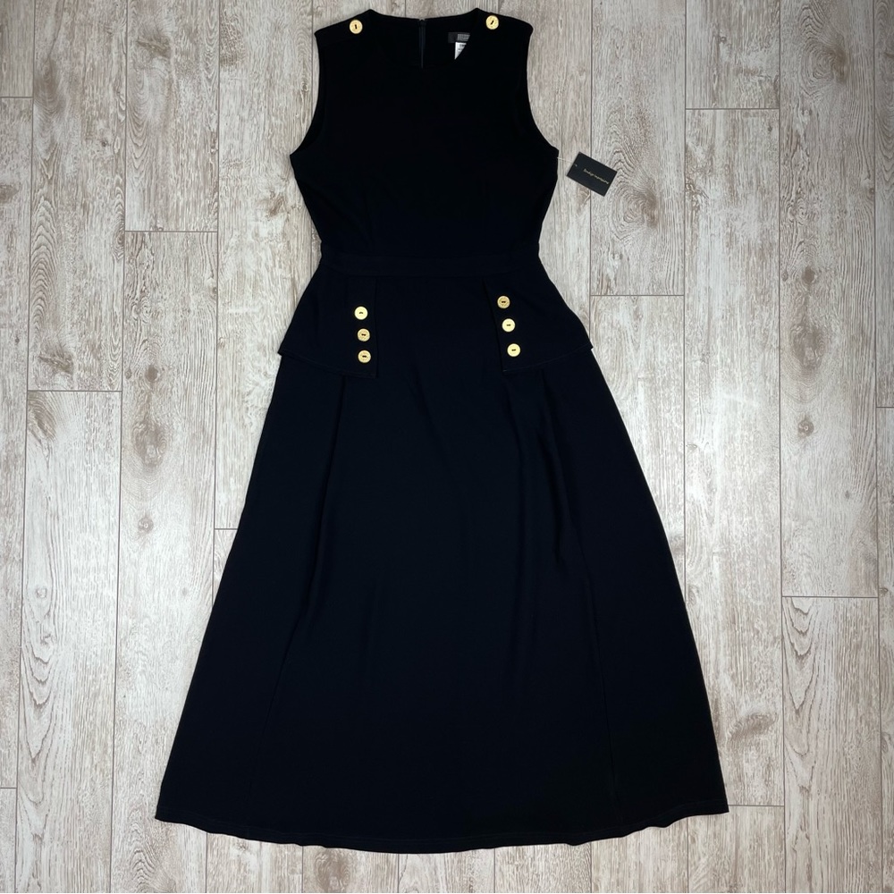 BENDIGO IMPRESSIONS M gold button black dress made USA